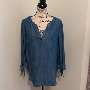 Loft Outlet Lounge Chambray Denim with Tie Sleeves (Blue)